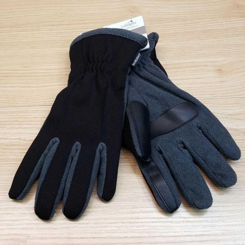 ISOTONER Gloves Mens Medium Black Gray Touchscreen Water Repellent Plush Lined